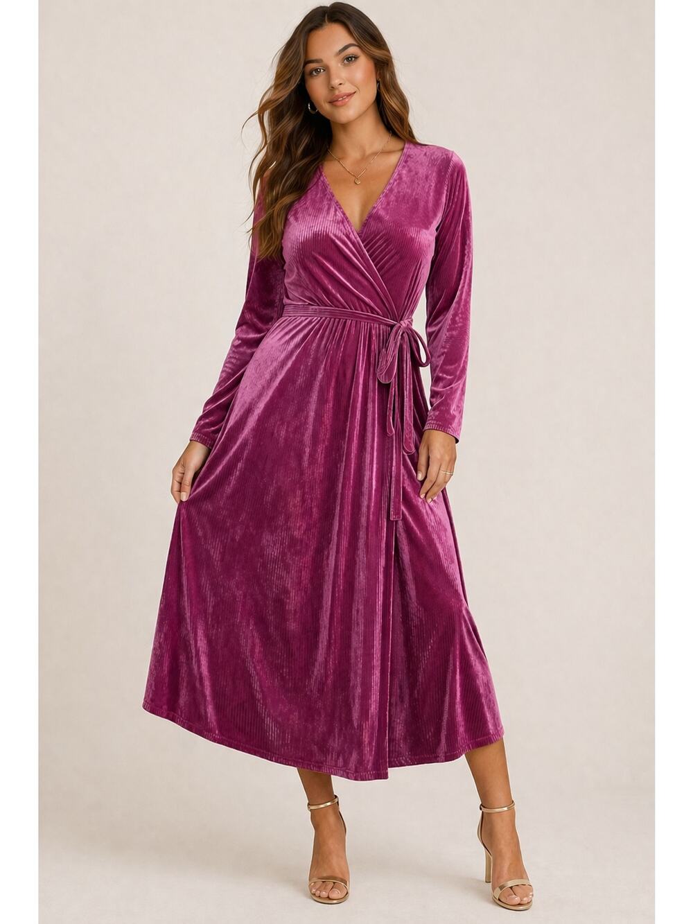 Mossimo Velvet Wrap Dress XXL Pink Magenta Long Sleeve Midi